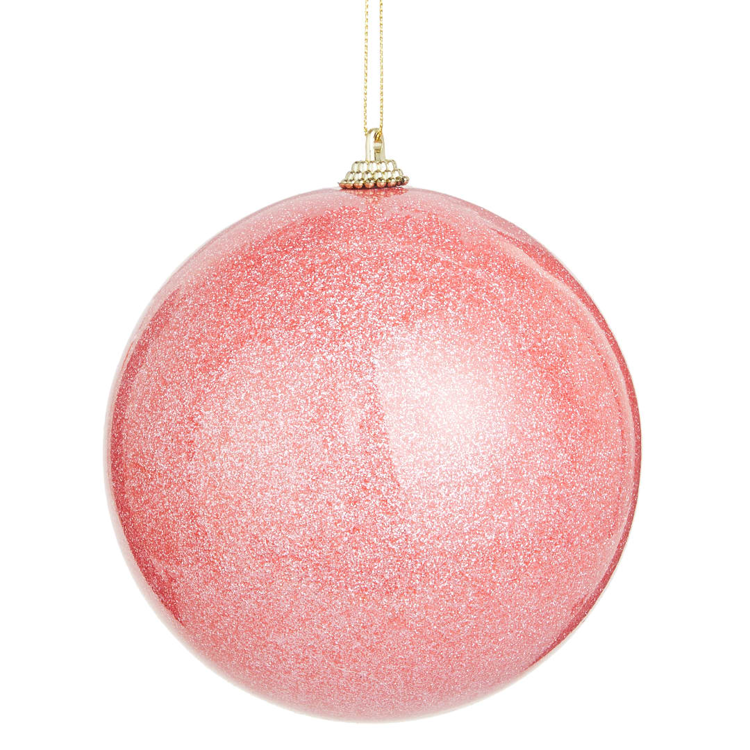 Pink glittery hanging ornament ball on a gold string