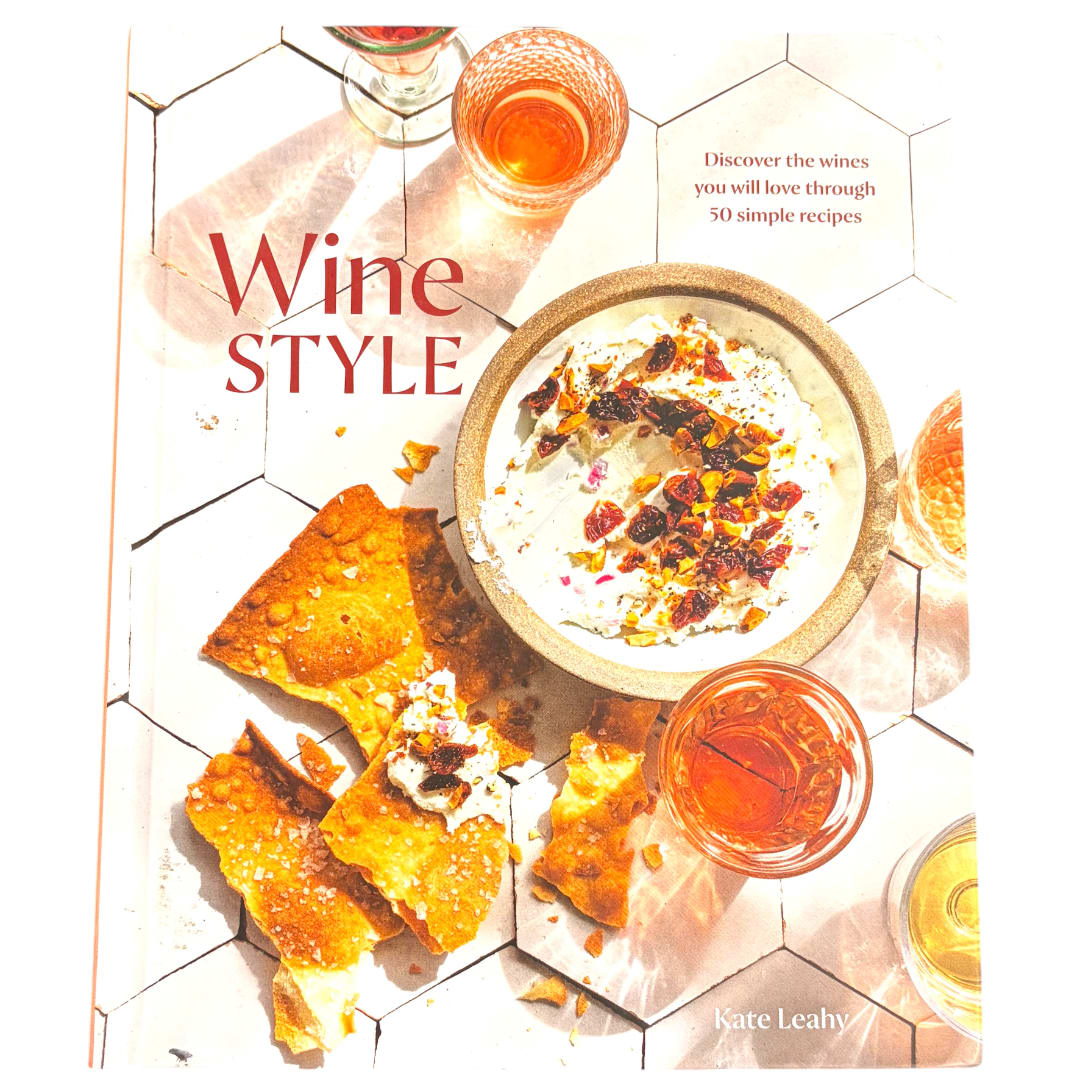 Wine cookbook cover with glasses and plated food
