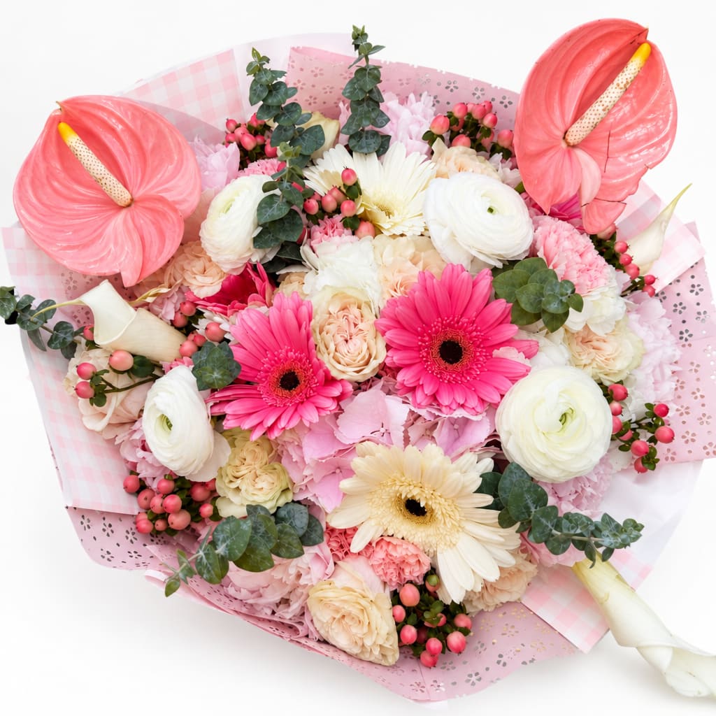 Pink and white mixed bouquet with gerbera daisies and calla lilies