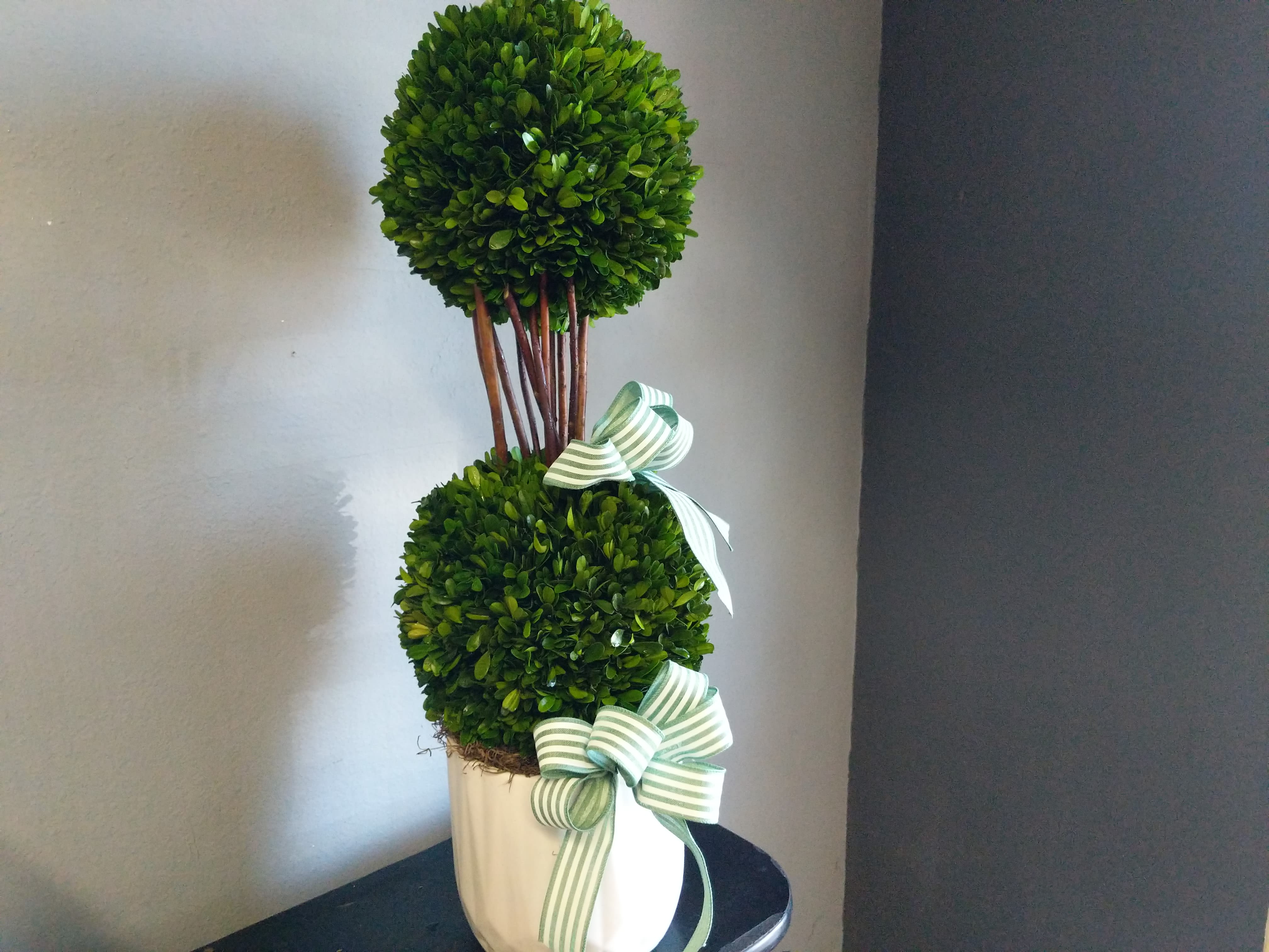 Silk Topiary Two-Tiered  - Gorgeous topiary display. The box wood will need misted every few days