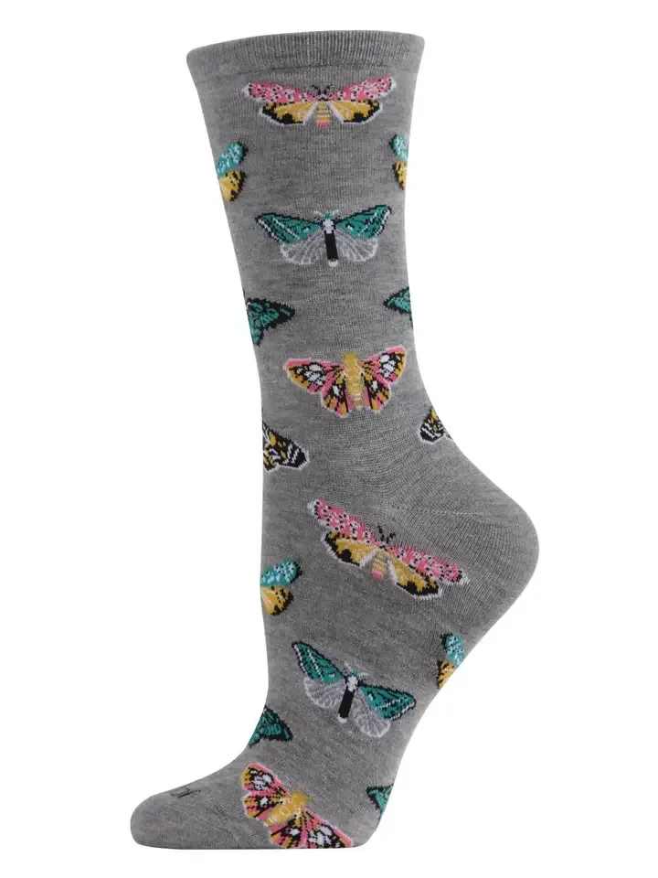 Butterfly Bamboo Blend Crew Socks - Change into something beautiful in our Butterfly Bamboo Bend Crew Socks. These socks are super cozy, made from the finest rayon-from-bamboo yarns that offer day-through-night comfort while being sustainable to produce, giving you the added benefit of peace of mind.