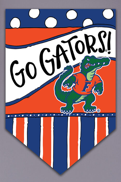 Decorative pennant with Go Gators text and a cartoon alligator