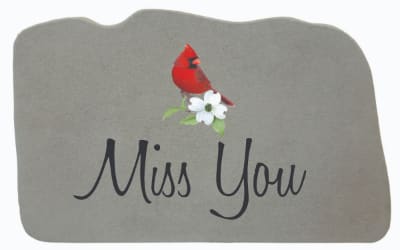 Gray card with a red cardinal and the words Miss You