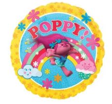 Round Poppy balloon with rainbow and cartoon character