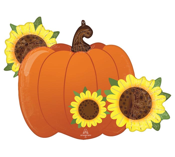 Pumpkin &amp; Sunflowers Jumbo Mylar Balloon - Pumpkin &amp; Sunflowers 31 inch Jumbo Mylar Balloon filled with helium. 