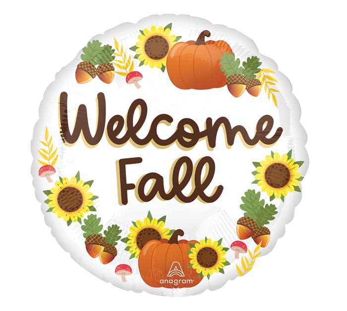 "Welcome Fall" Mylar Balloon  - "Welcome Fall" Standard Size Mylar Balloon filled with helium. 