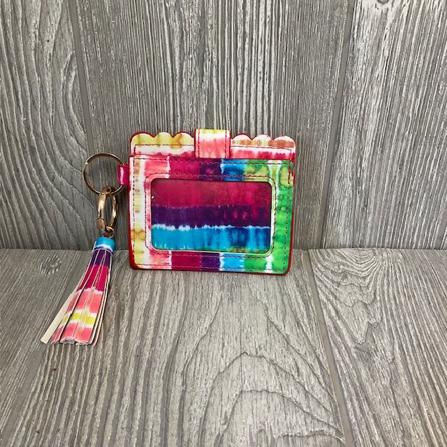 Colorful patterned card holder with a tassel keychain
