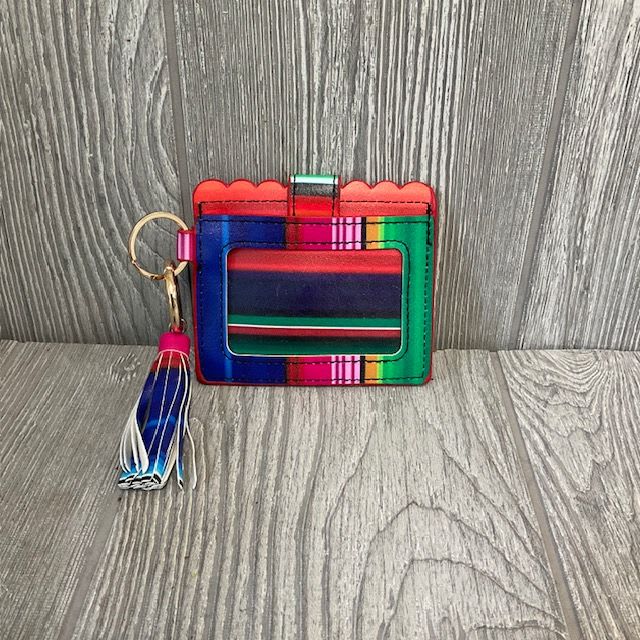 Colorful striped card holder with a tassel keychain