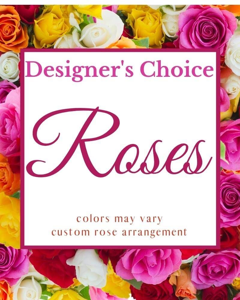 Designer’s Choice roses in mixed colors with a white center panel
