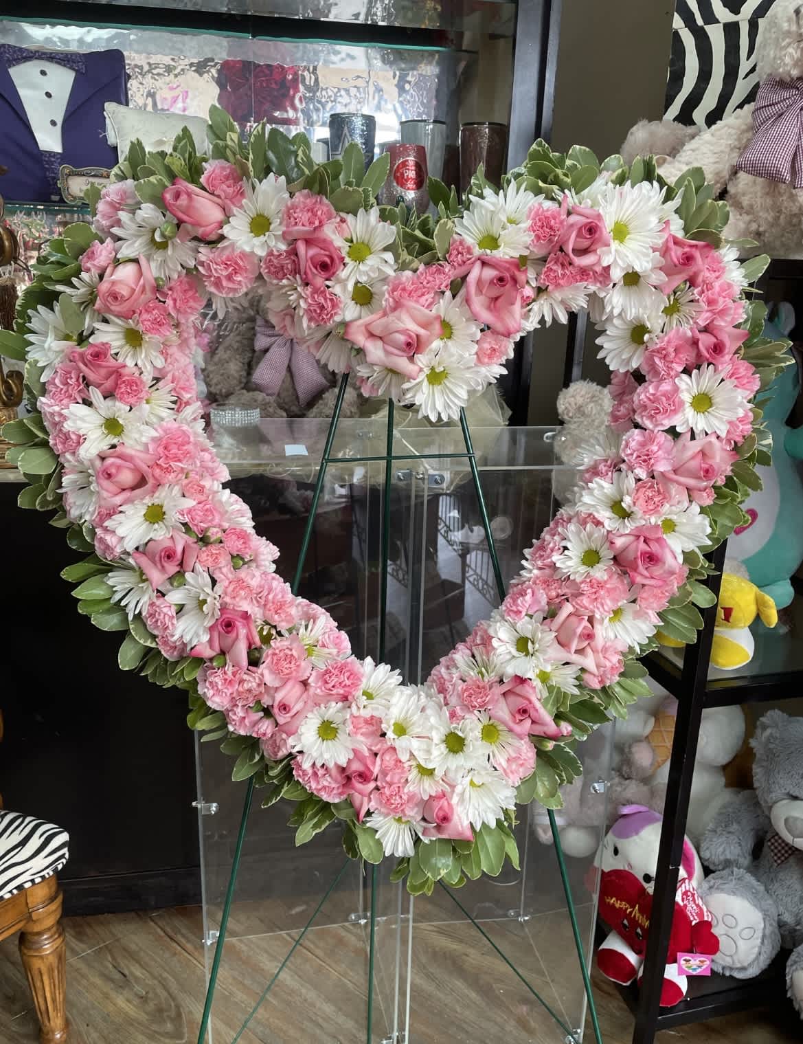 Open Heart Wreath  - Heart of fresh flowers designed on a 22 inch heart in your favorite colors.
