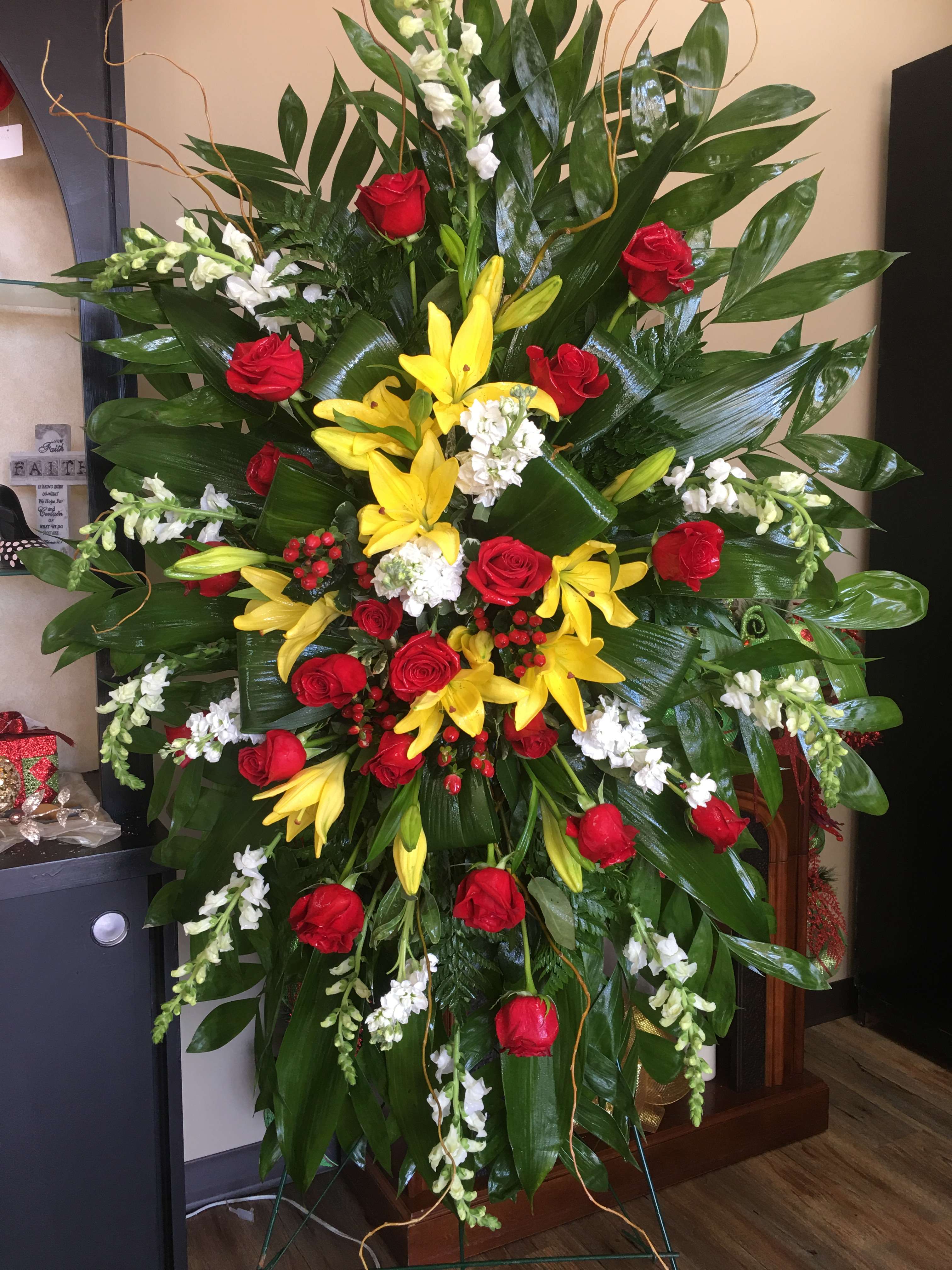 Lilies &amp; Roses Standing Spray  - Standing Spray on a 54-inch or taller Easel. 