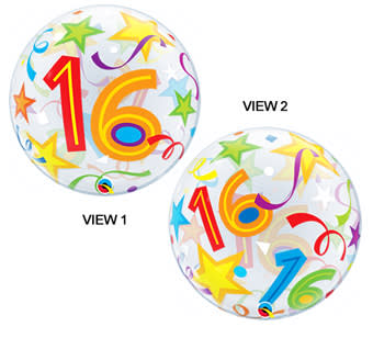 16th Brilliant Star bubble mylar balloon - Mylar balloon