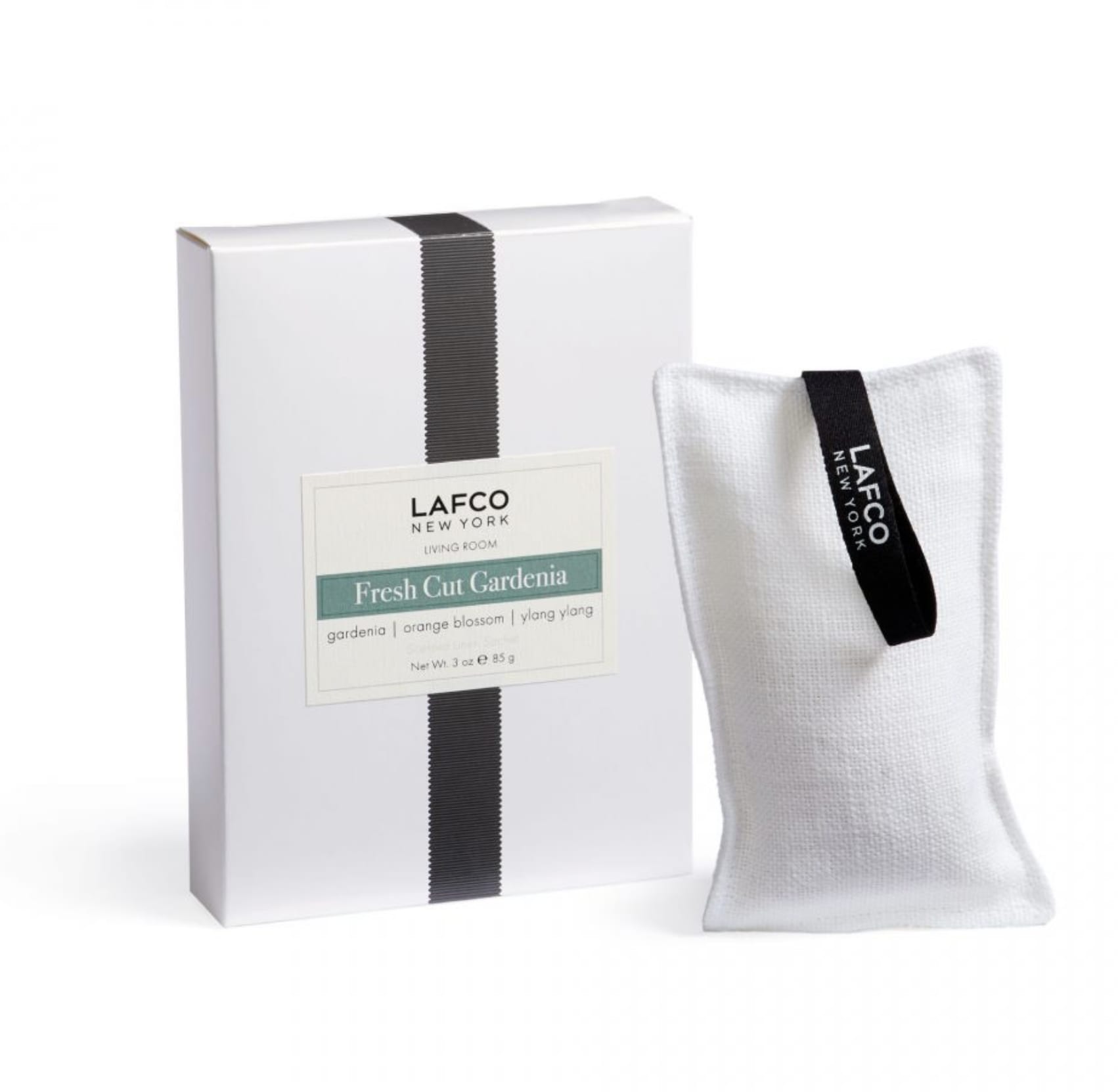 Scented sachet and matching gift box labeled Fresh Cut Gardenia