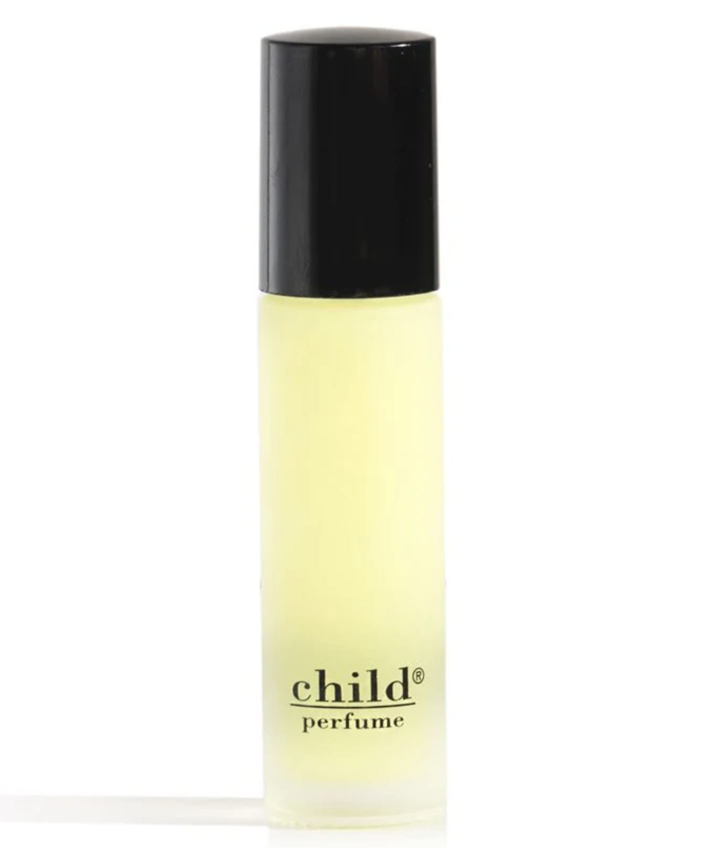 Yellow perfume bottle with a black cap