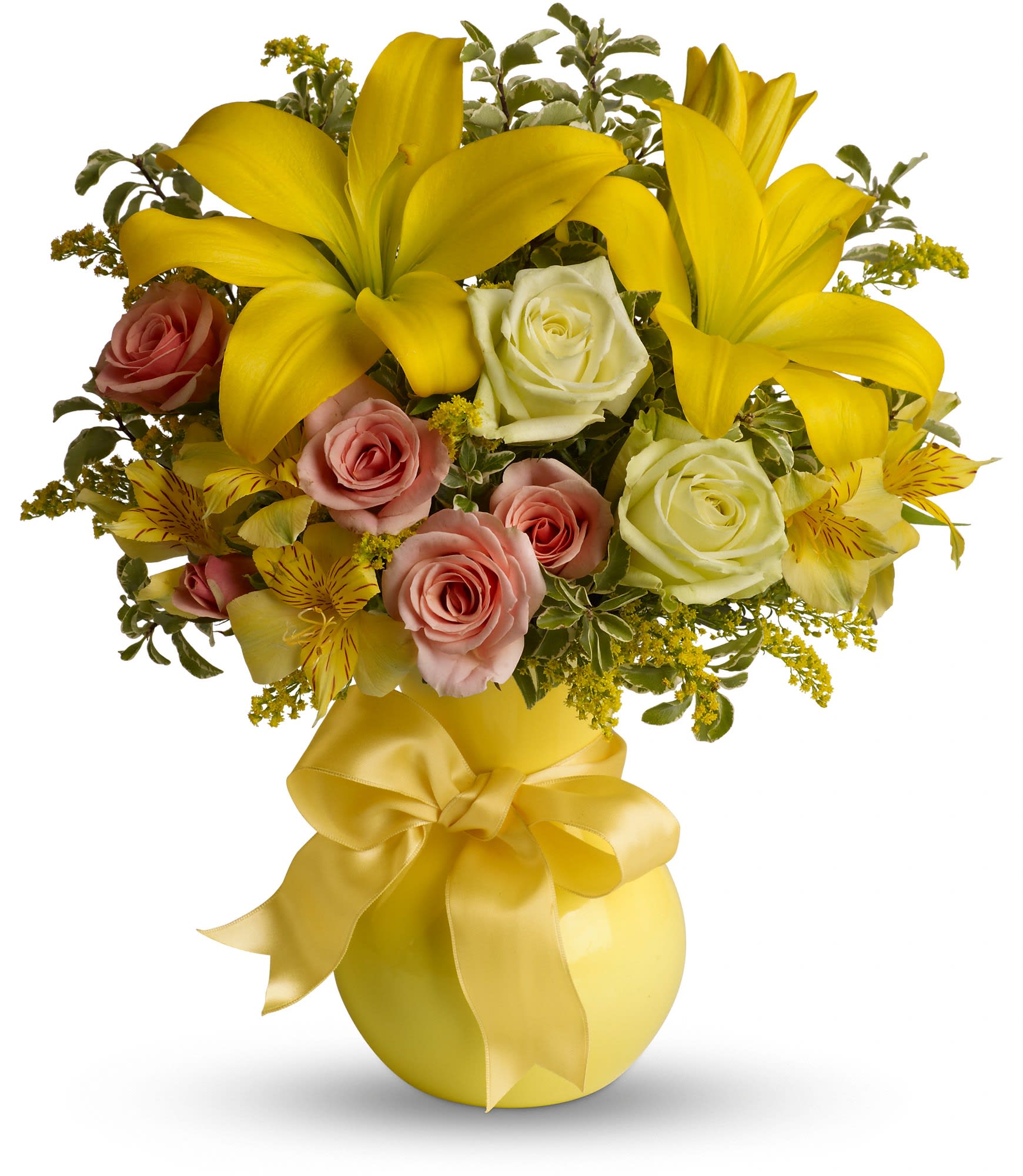 Sunny Smiles - What better gift to send someone than a sunny smile? Think how much that sentiment delivered in the form of this beautiful and cheerful bouquet will mean to whoever's on your mind today. 