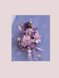 Lavender and purple bouquet with ribbon streamers