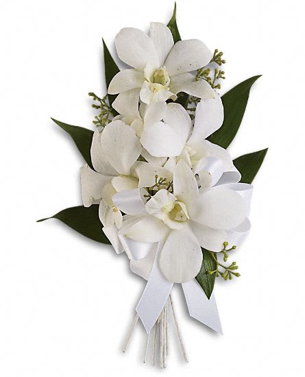 White orchid bouquet with a ribbon tie