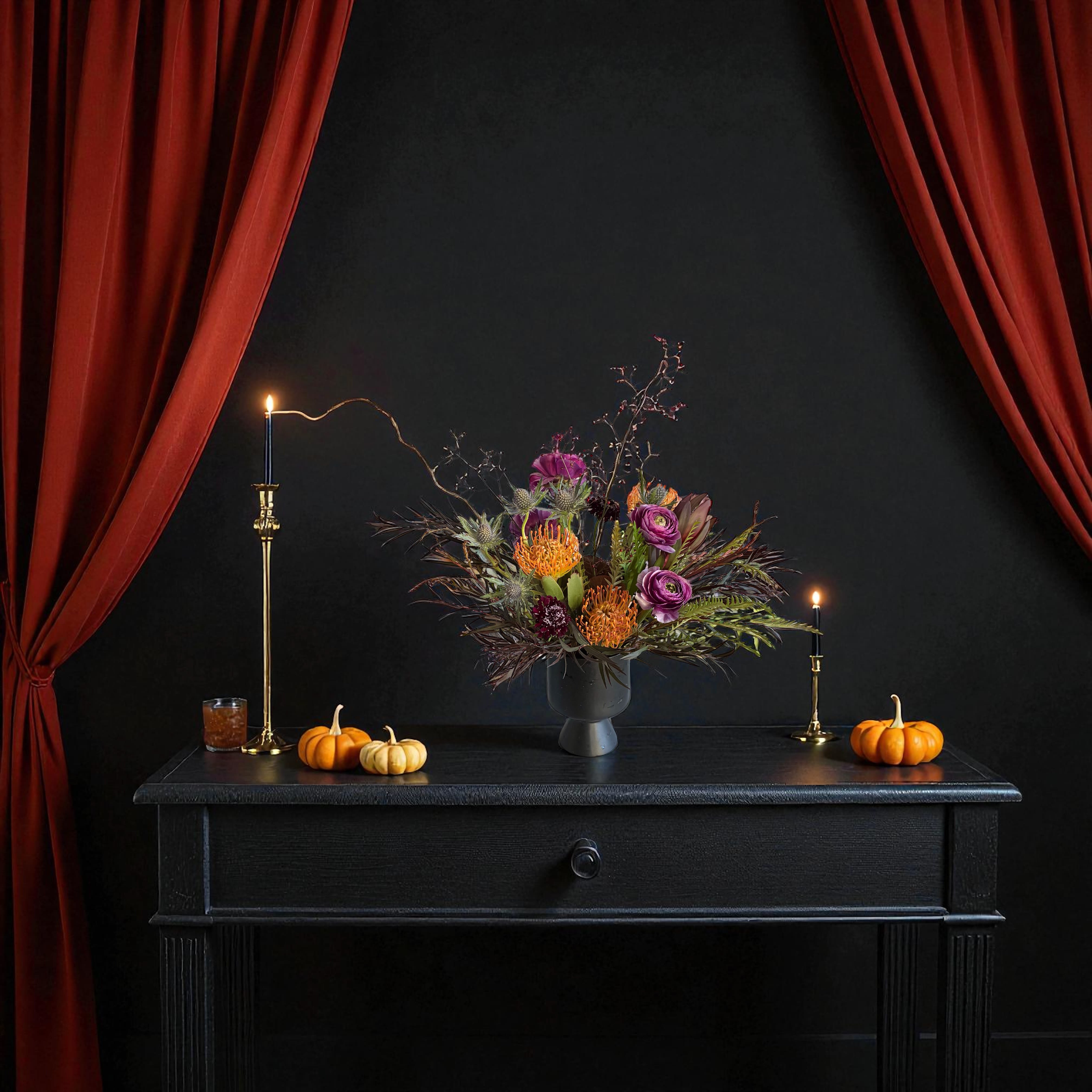 Spooky bouquet - Perfect for halloween and spooky season. Colors and flowers may vary. call 949-682-5004 for same day delivery.