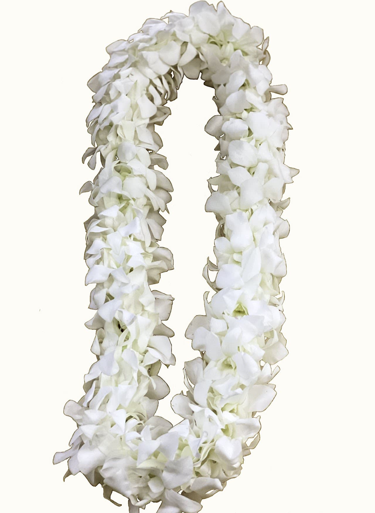 White flower lei made of clustered blossoms