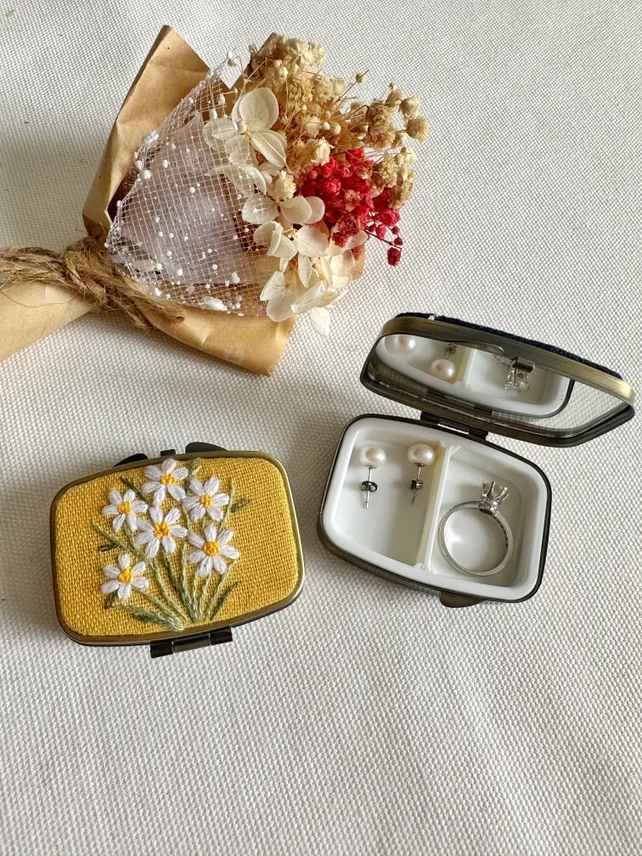 Yellow Daisy Pill Box - Yellow Daisy pill box adorned with hand stitching