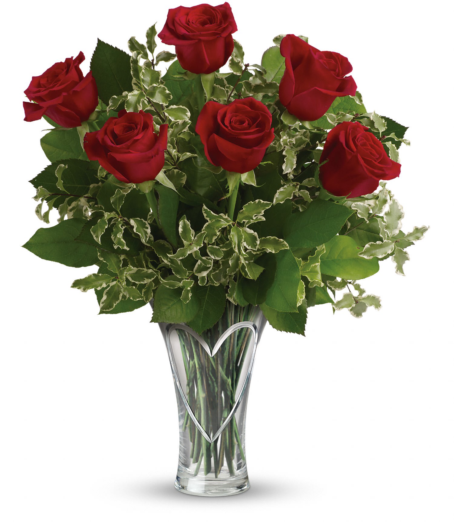 You Have My Heart Bouquet by Teleflora - Romance 101! Classic red roses, fresh greens and a fabulous limited-edition, hand-cut keepsake glass vase are the surest way to capture even more of her heart this Valentine's Day. 