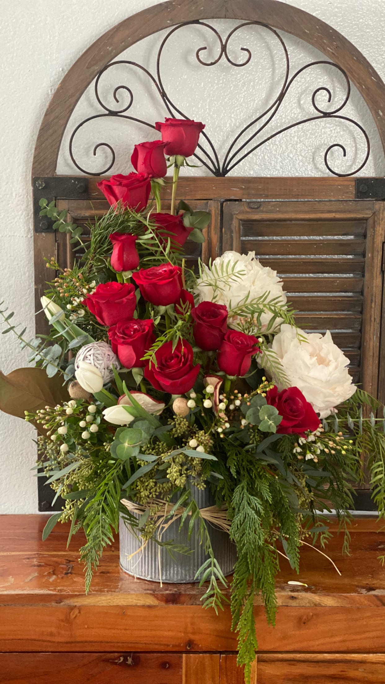 Christmas  with you  - Dozen and half of red roses with dried accents 