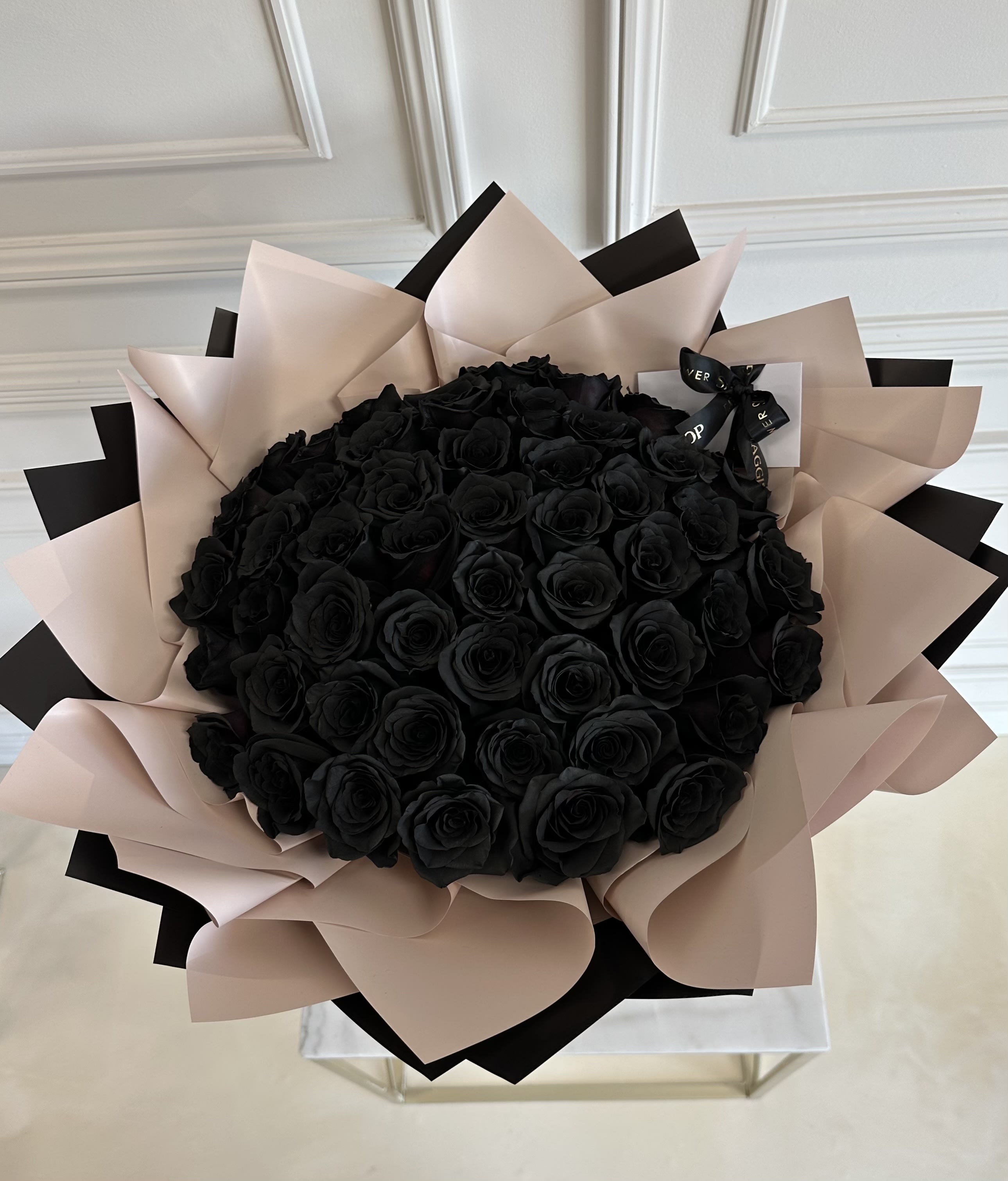 MFS 50 Rose Bouquet (Black Roses)  - Signature hand-tied bouquet  Custom tinted black roses  (Glass vase not included) 