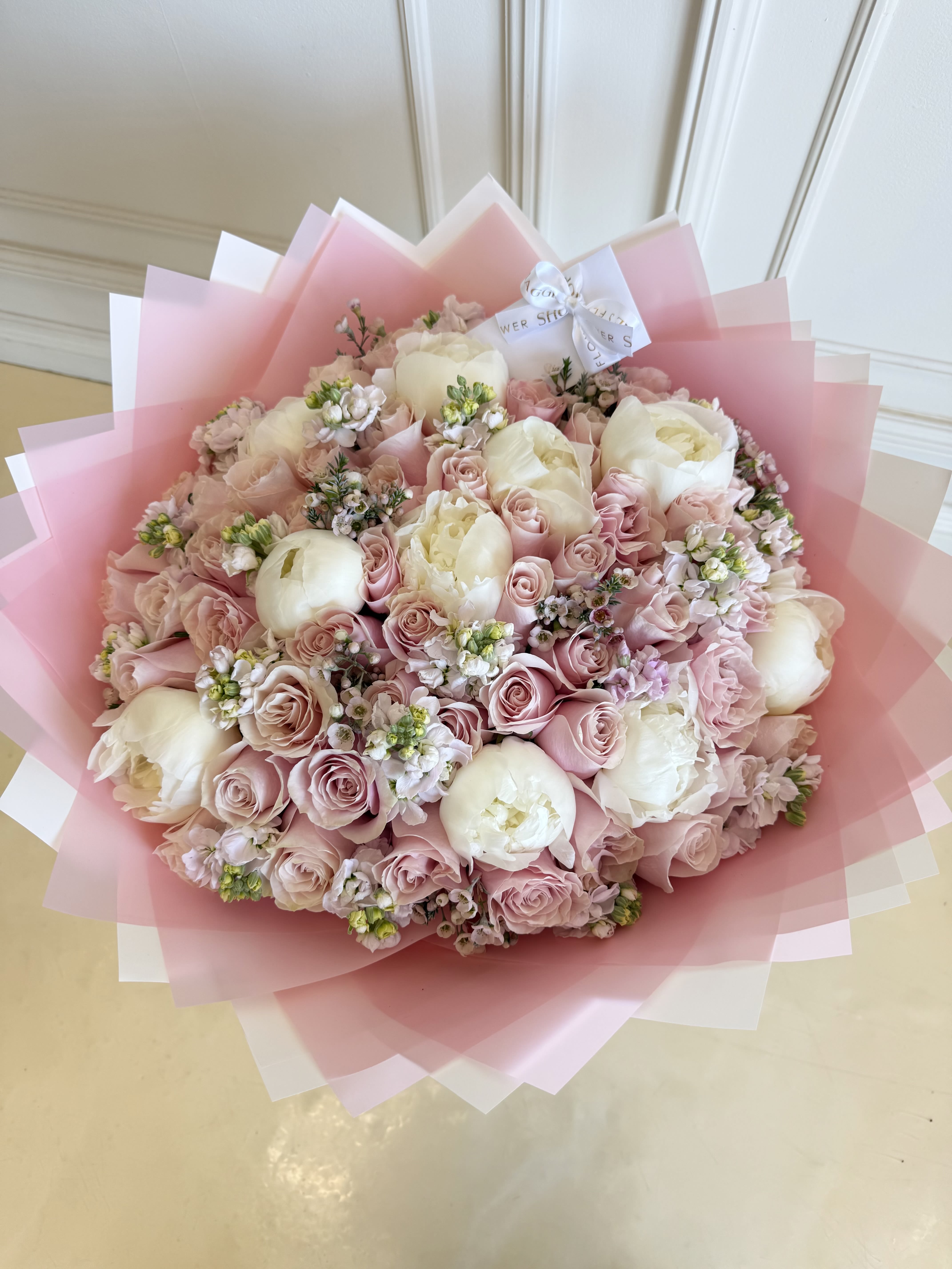 MFS Bella Pink Bouquet  - Roses Peonies  Stock Flower  Wax Flower   *this bouquet does not included a glass vase 