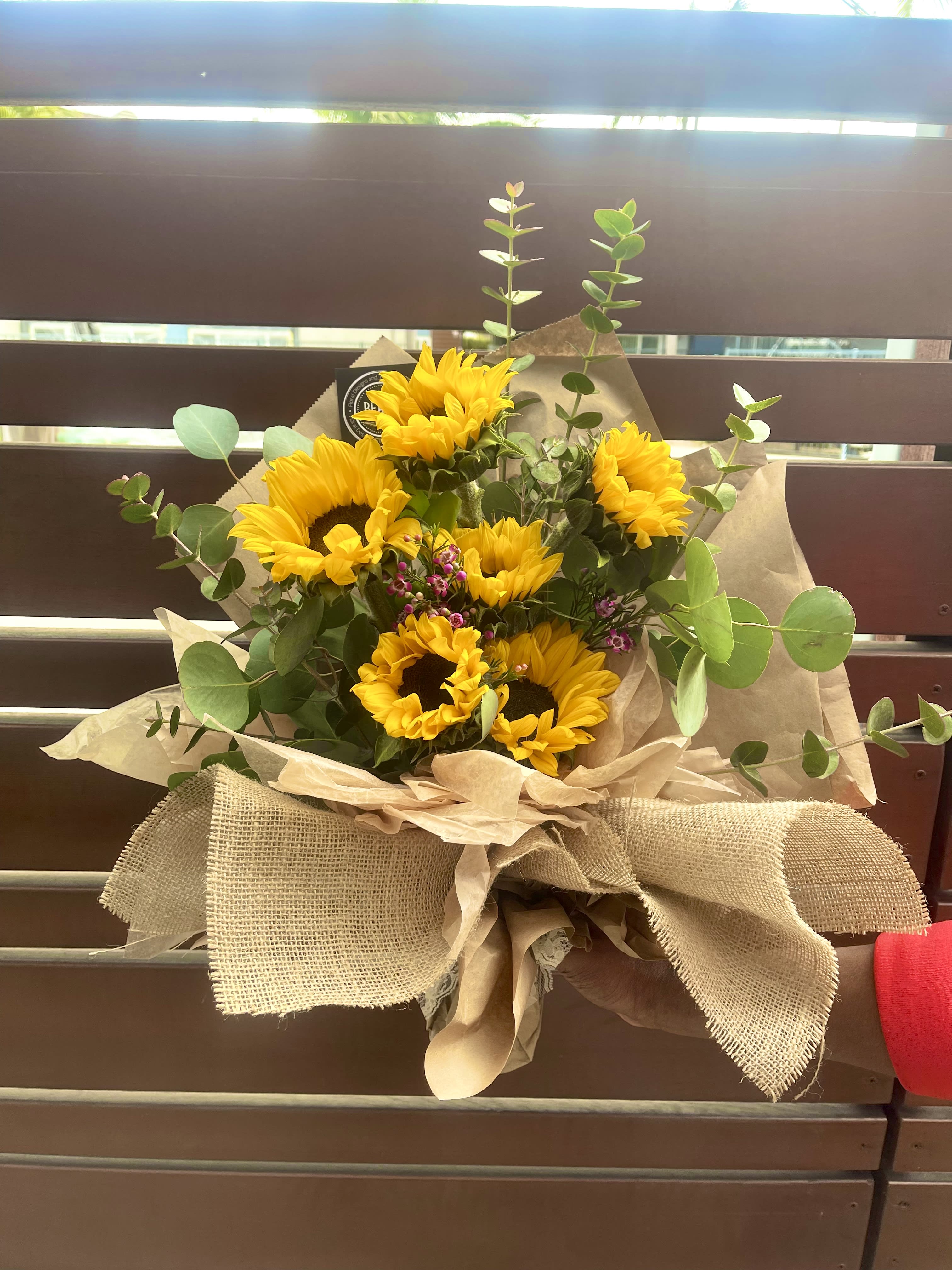 Sunny Sunflower Bouquet  - 6 beautiful california grown sunflowers and fragrant eucalyptus 