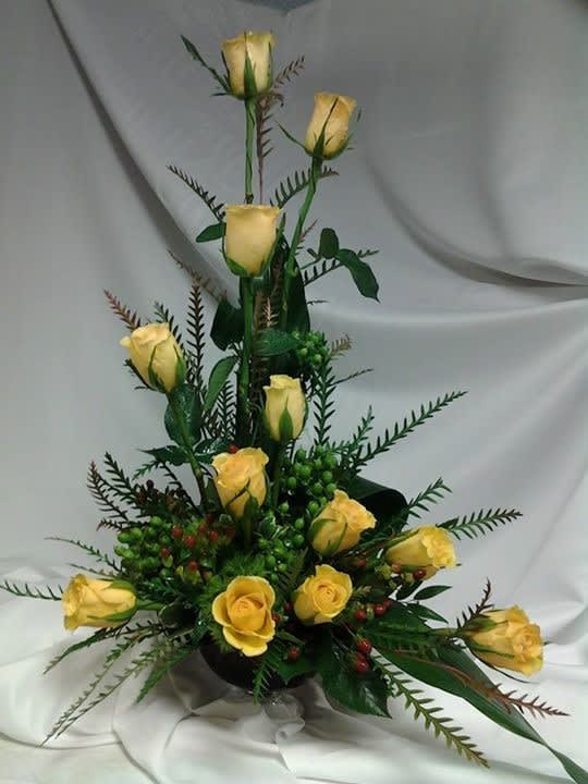 Dozen Roses - something a little different styled - Don't just want a normal vase of a dozen roses? Try this way. If you want another color of Roses, please just let us know.