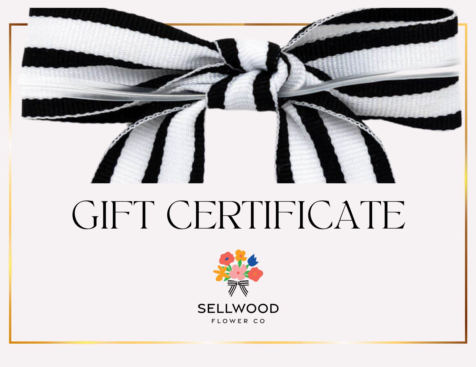Gift certificate card with a black-and-white ribbon bow