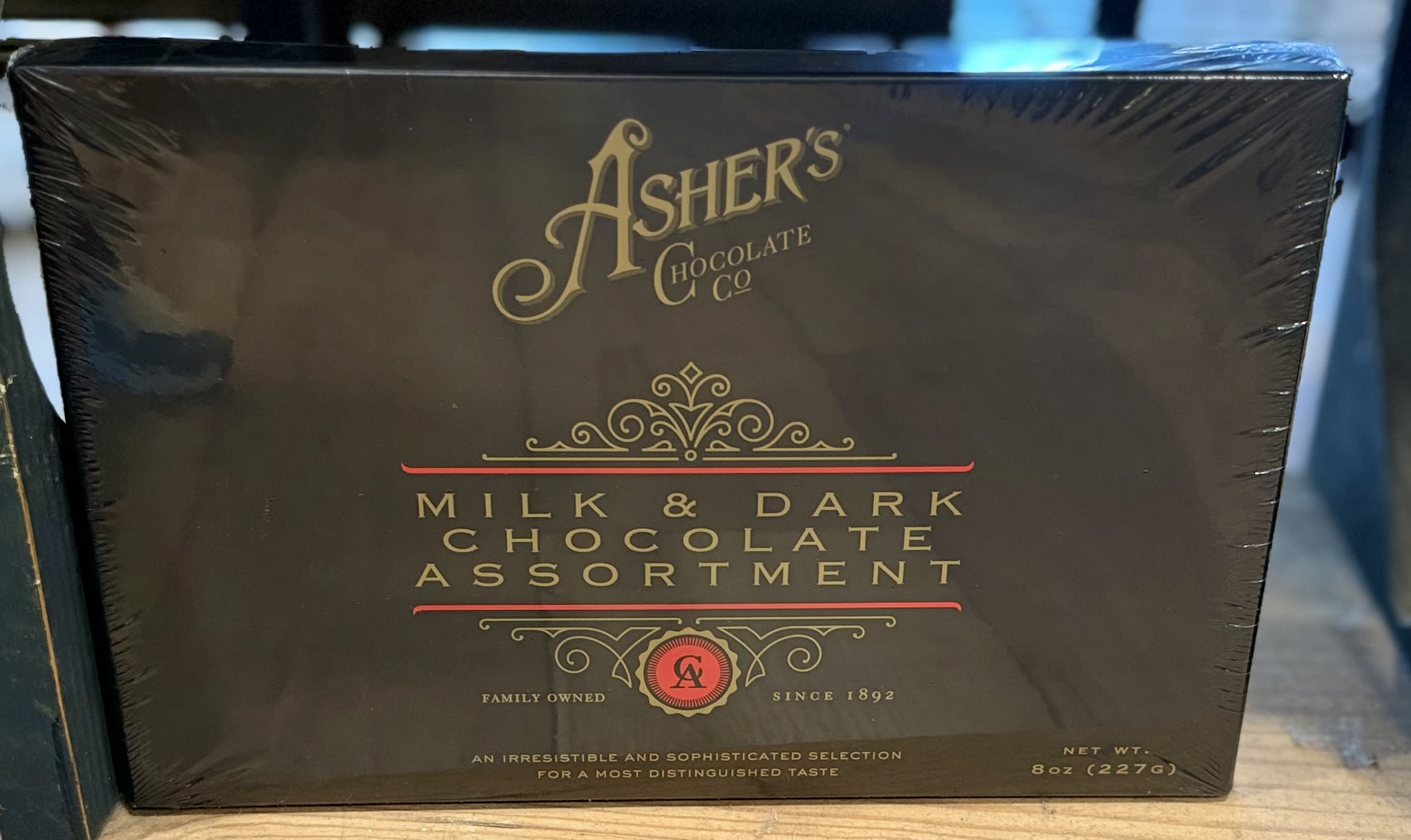 Box of Asher's milk and dark chocolate assortment
