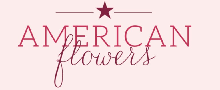 Pink American Flowers logo on a pale pink background