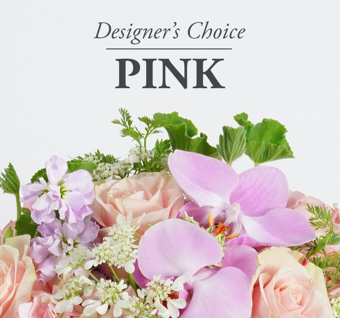 Pink floral arrangement with roses and orchids