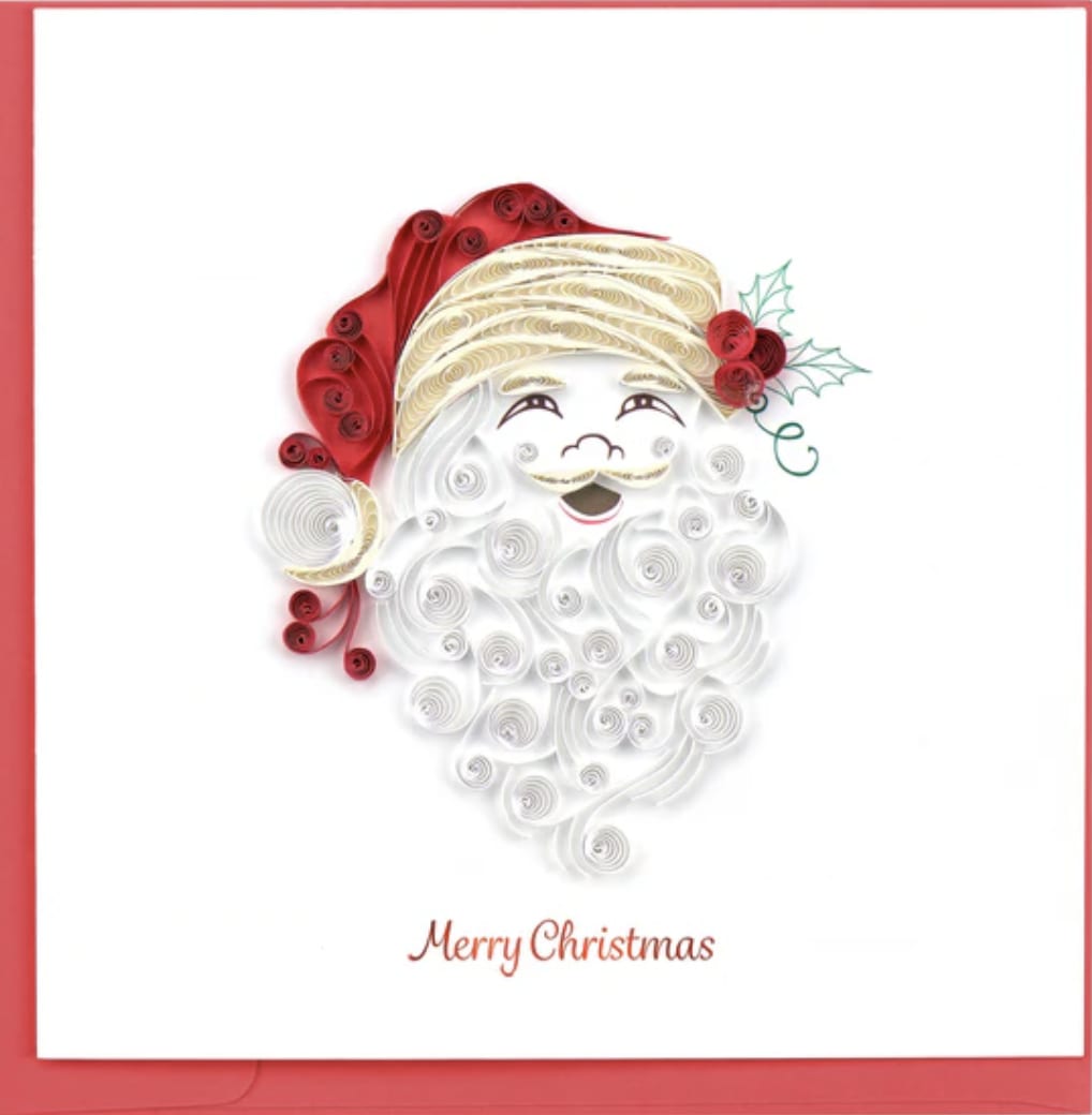 Christmas card with a quilled Santa face and Merry Christmas text