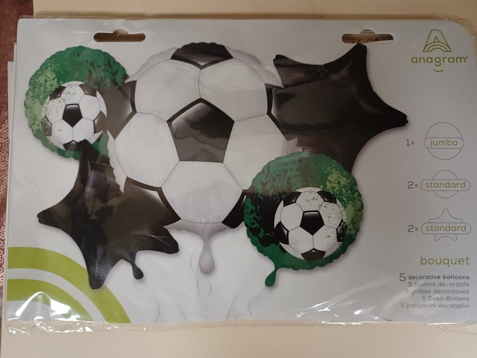 Package of soccer ball-shaped decorative balloons