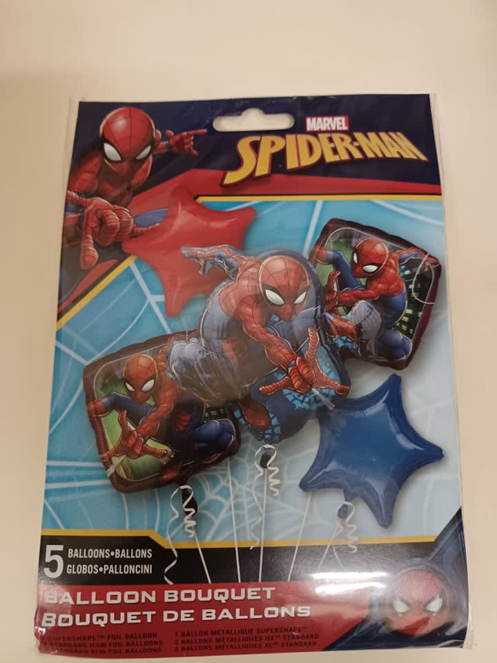Spider-Man themed balloon bouquet package with five balloons