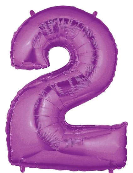Purple foil balloon shaped like the number 2