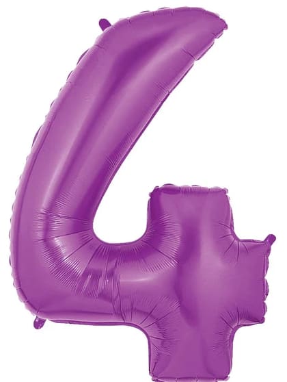 Purple foil balloon shaped like the number 4