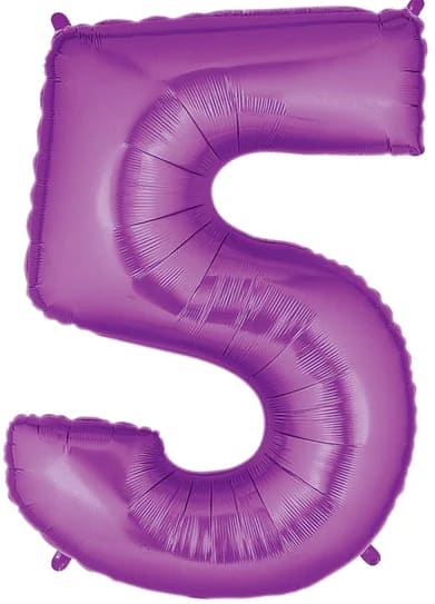 Purple foil balloon shaped like the number 5