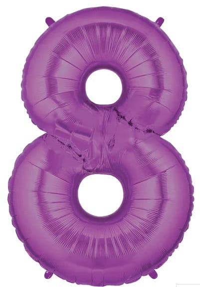 Purple number 8 foil balloon on a white background