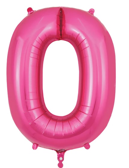 Pink foil balloon shaped like the number 0