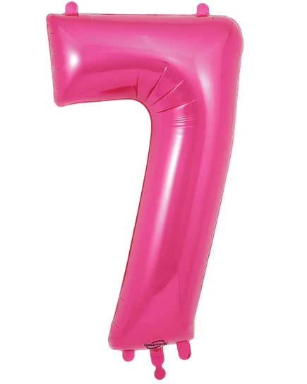Pink number 7 foil balloon on a white background
