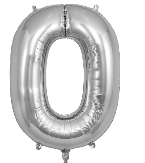 Silver number 0 foil balloon on a white background