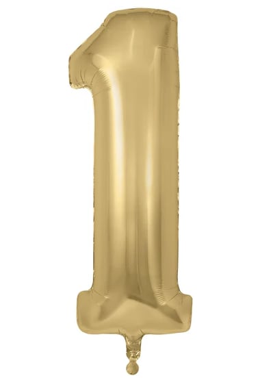 Gold foil balloon shaped like the number 1