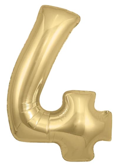 Gold foil balloon shaped like the number 4