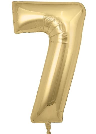 Gold foil balloon shaped like the number 7