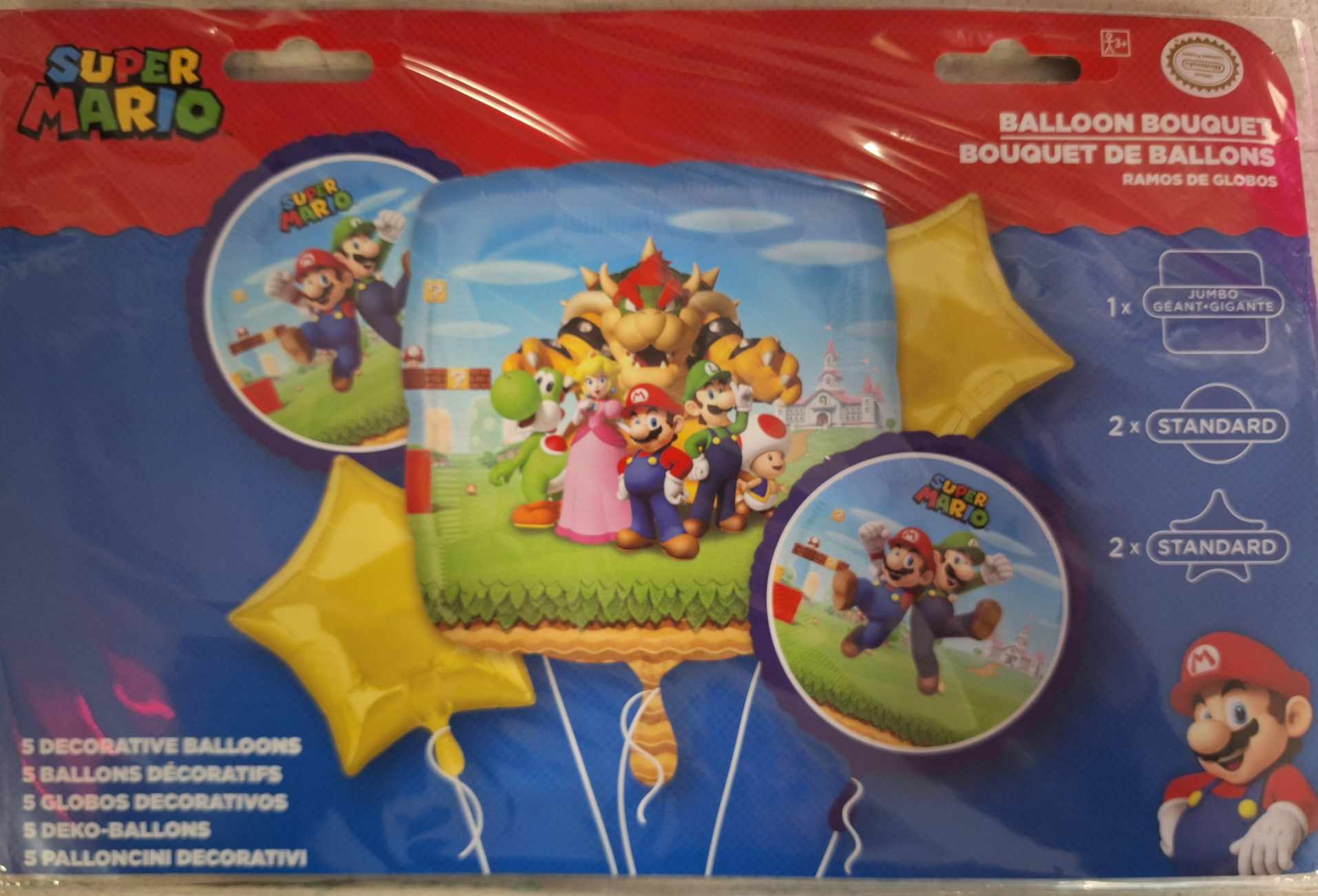 Super Mario balloon bouquet kit with yellow star balloons and character balloons