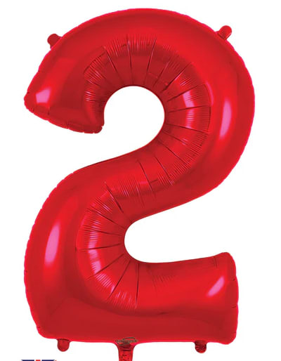 Red number 2 foil balloon on a white background
