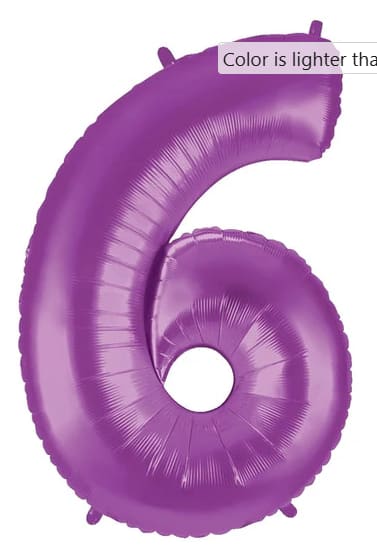 Purple foil balloon shaped like the number 6